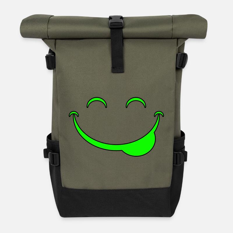 Lustiges Gesicht - Rolltop Rucksack - Olive/Schwarz