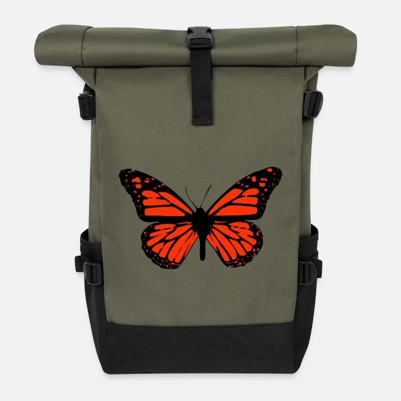 Schmetterling Kunst detailliert, hoher Kontrast - Rolltop Rucksack - Olive/Schwarz