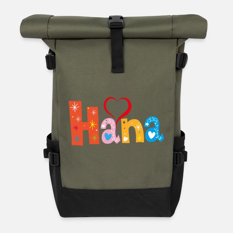 Personalisierter Hana-Name - Rolltop Rucksack - Olive/Schwarz