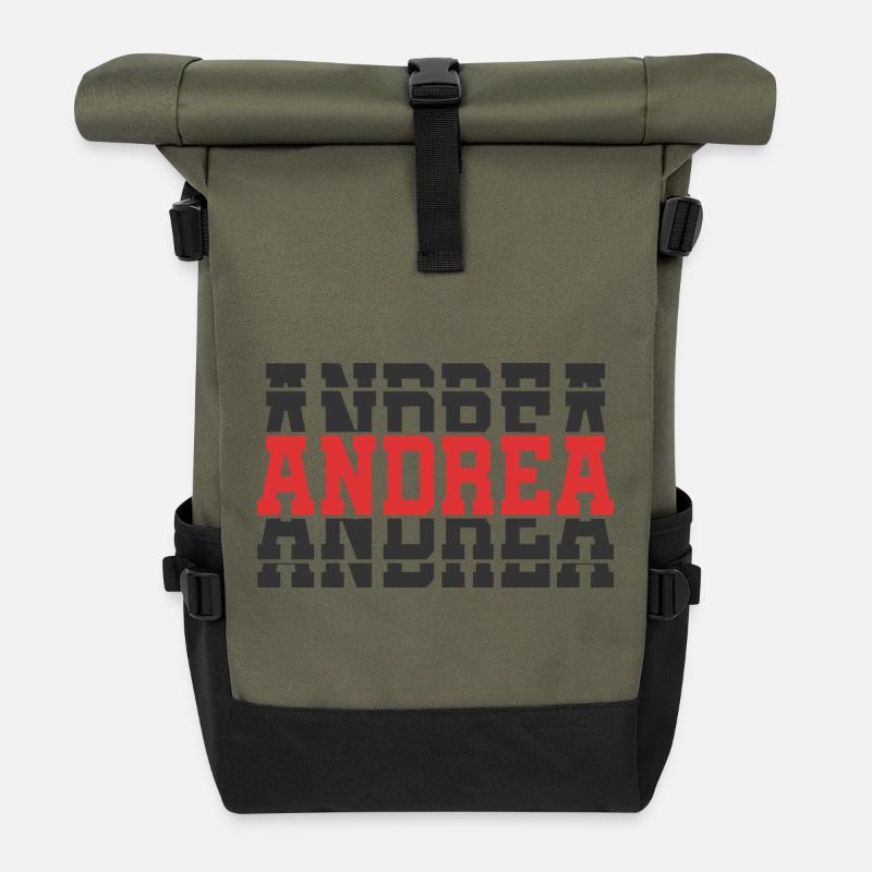 T-Shirt Andrea T-Shirt Geschenkidee gestapelter Text - Rolltop Rucksack - Olive/Schwarz
