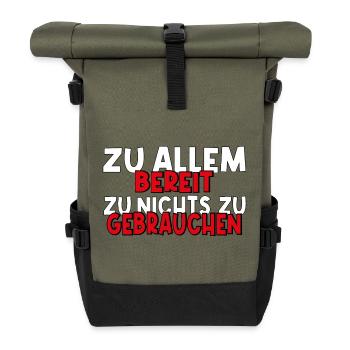 Lustiger Spruch Motivation - Rolltop Rucksack - Olive/Schwarz - Vorne