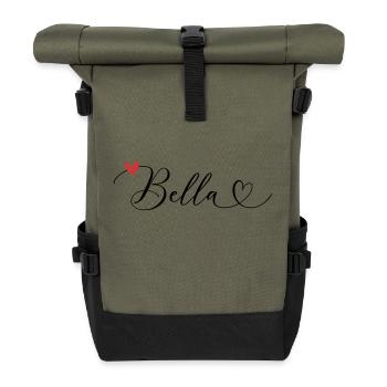 Bella Surname First name Calligraphy Heart - Roll Top Backpack - olive/black - Front