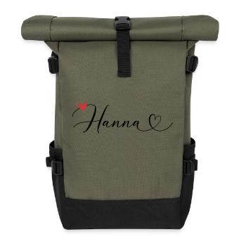 Hanna Nom Prénom Calligraphie coeur - Sac à dos roll top - olive/noir - Devant