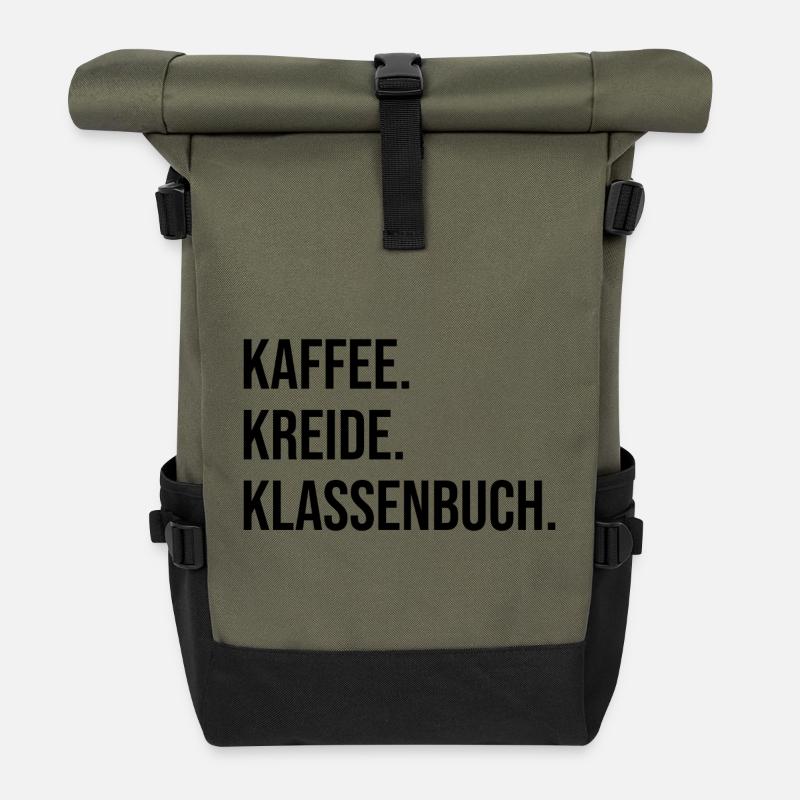 Kaffee. Kreide. Klassenbuch. - Rolltop Rucksack - Olive/Schwarz