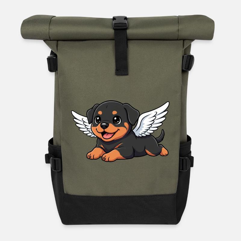 Süßer Rottweiler Engel mit Flügel Cartoon  - Rolltop Rucksack - Olive/Schwarz