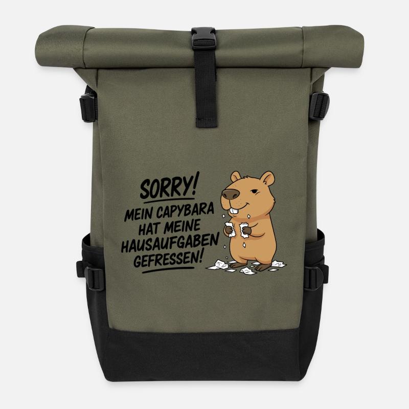Sorry! Capybara ate my homework - Roll Top Backpack - olive/black