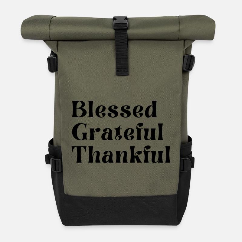Grateful thankful - Roll Top Backpack - olive/black