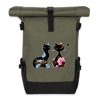 Katzen - Rolltop Rucksack - Olive/Schwarz - Vorne