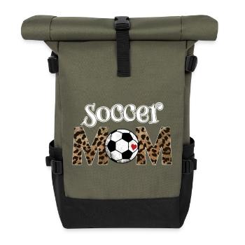 Women's Leopard Soccer MOM Shirt - Roll Top Backpack - olive/black - Front