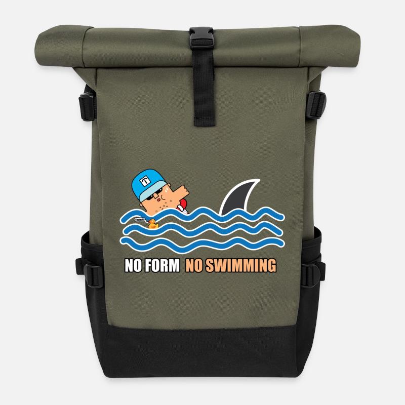 No Form No Swimming Cartoon - Roll Top Backpack - olive/black