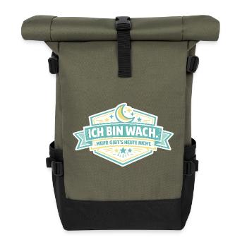 Ich bin wach Badge - Rolltop Rucksack - Olive/Schwarz - Vorne