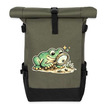 Frog detective in search of clues - Roll Top Backpack - olive/black - Front