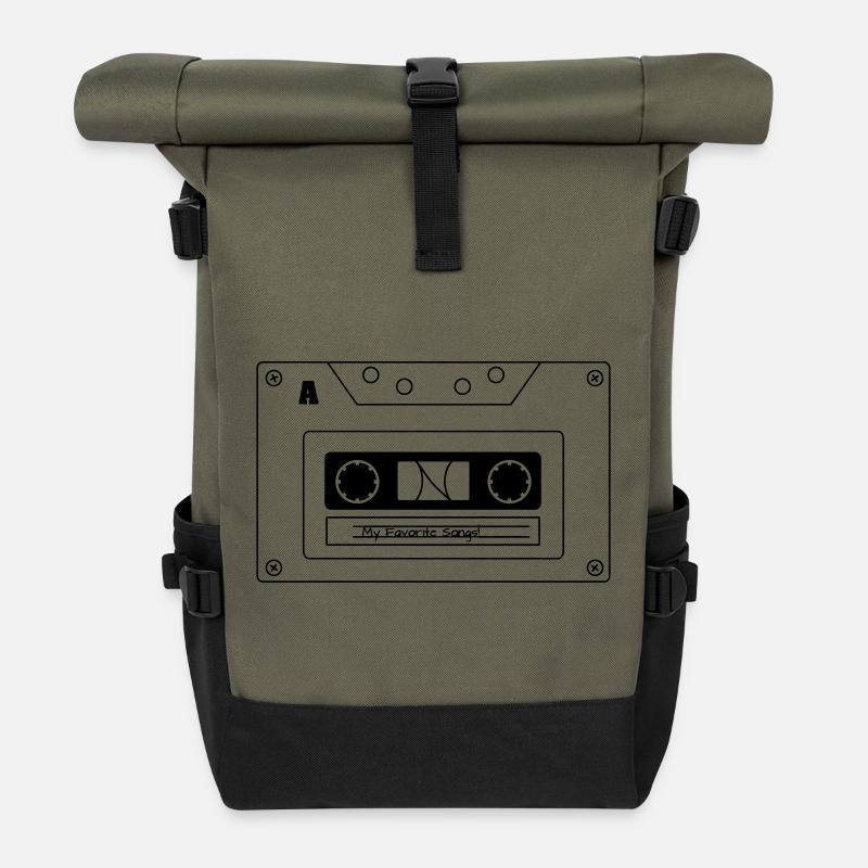Retro Cassette Vibes – Old School Cool! - Roll Top Backpack - olive/black