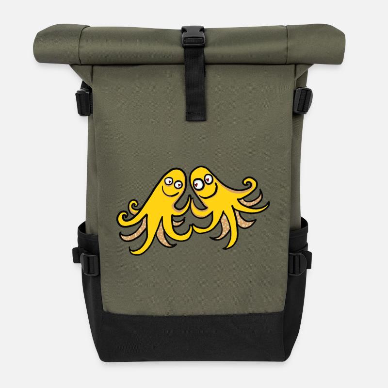 Dancing Octopuses - Roll Top Backpack - olive/black