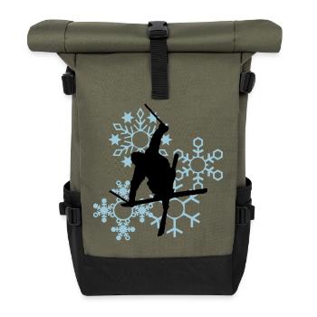 Skier mit Schneeflocken - Rolltop Rucksack - Olive/Schwarz - Vorne