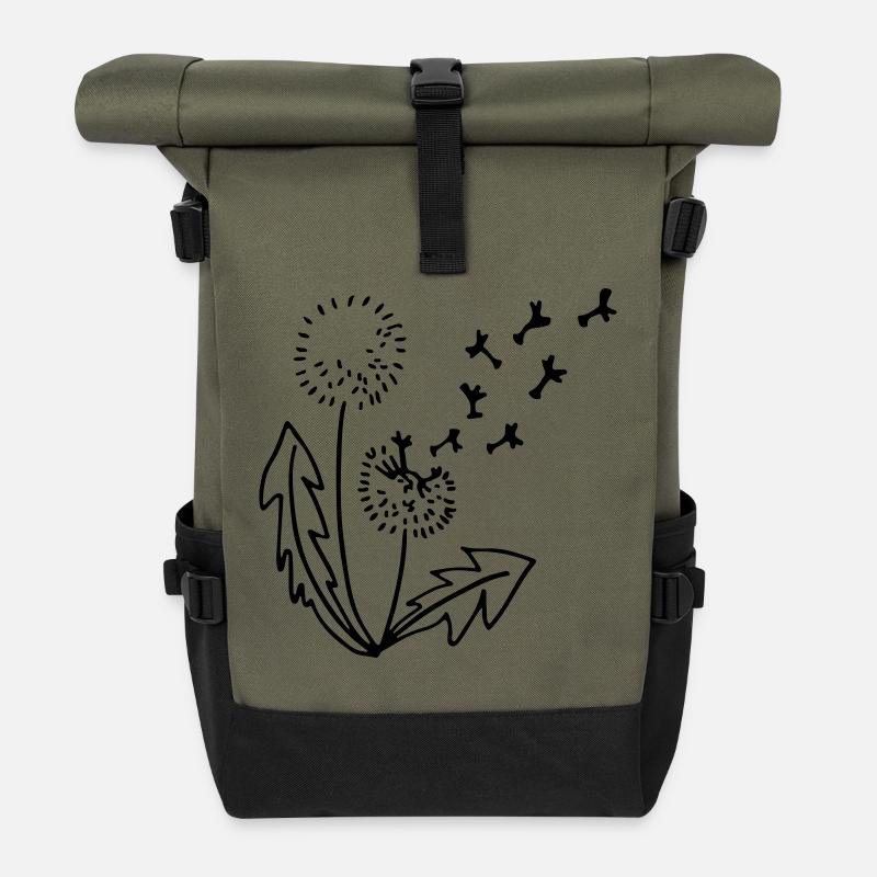 Pusteblume Löwenzahn Strichzeichnung - Rolltop Rucksack - Olive/Schwarz