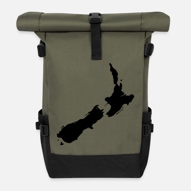 Neuseeland Karte - Rolltop Rucksack - Olive/Schwarz