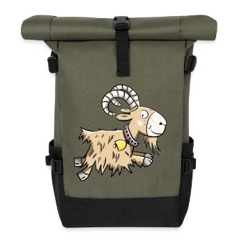 Sprunghafte Ziege I Widder I Ziegenbock Geschenk - Rolltop Rucksack - Olive/Schwarz - Vorne