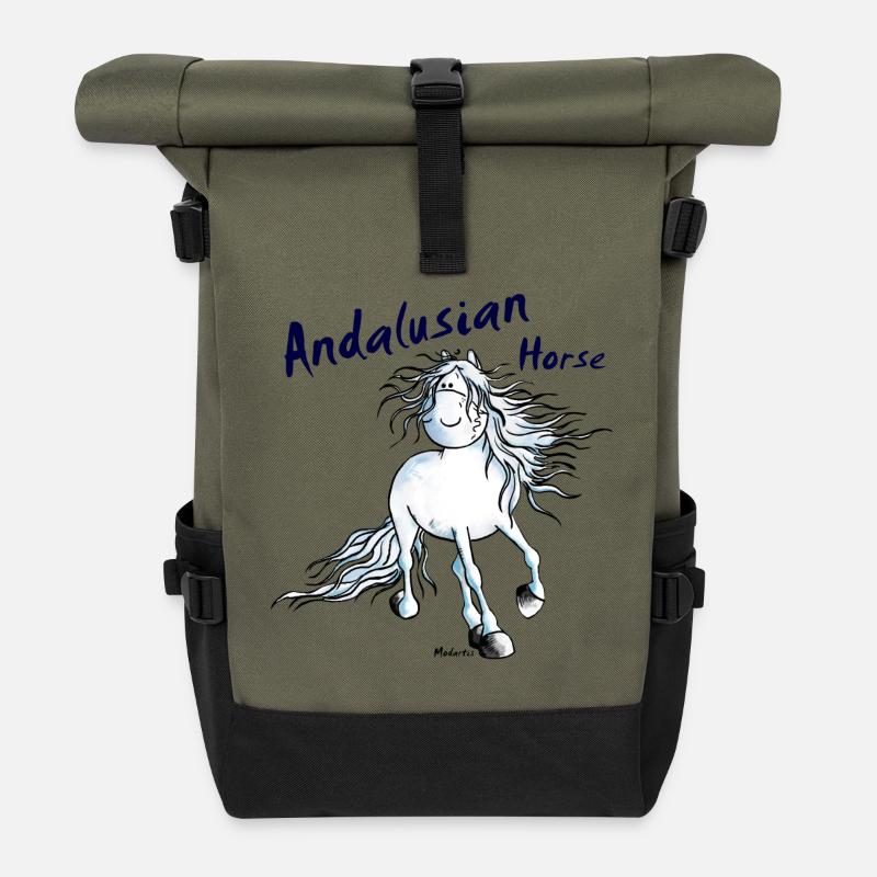 Pfiffiger Andalusier - Pferd - Rolltop Rucksack - Olive/Schwarz