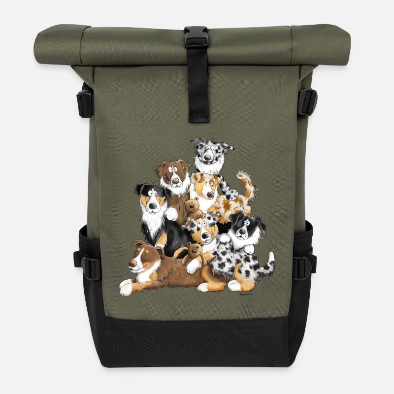 Australian Shepherd Hundehaufen I Aussie Hunde - Rolltop Rucksack - Olive/Schwarz