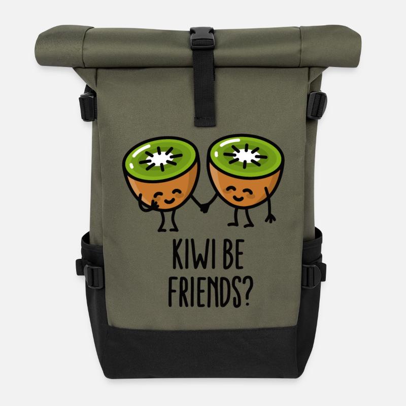 Kiwi be friends BFF Kawaii cute couple love fruit - Roll Top Backpack - olive/black