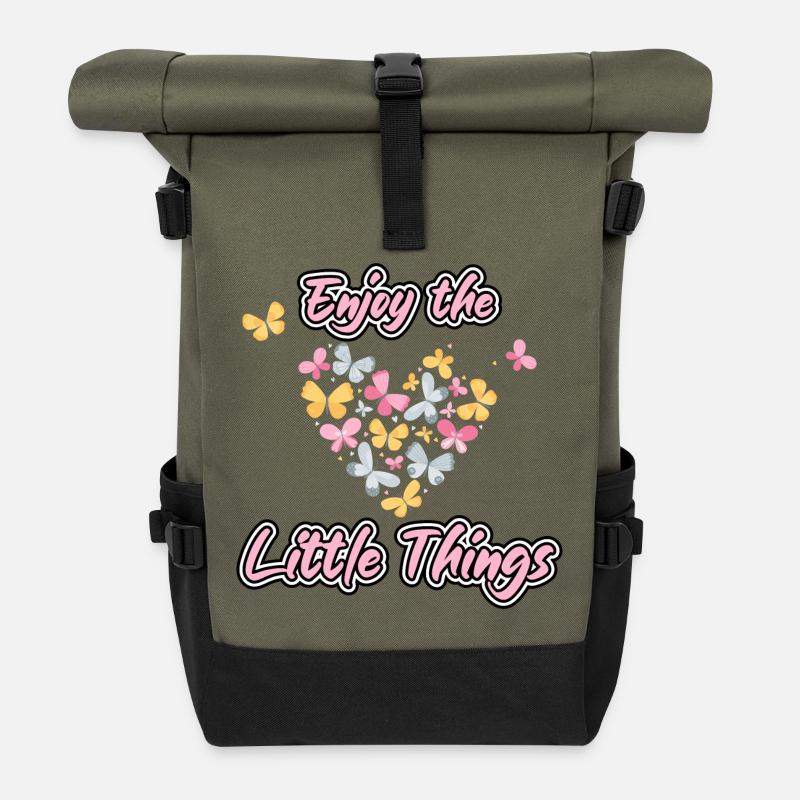 Genieße die kleinen Dinge - Rolltop Rucksack - Olive/Schwarz