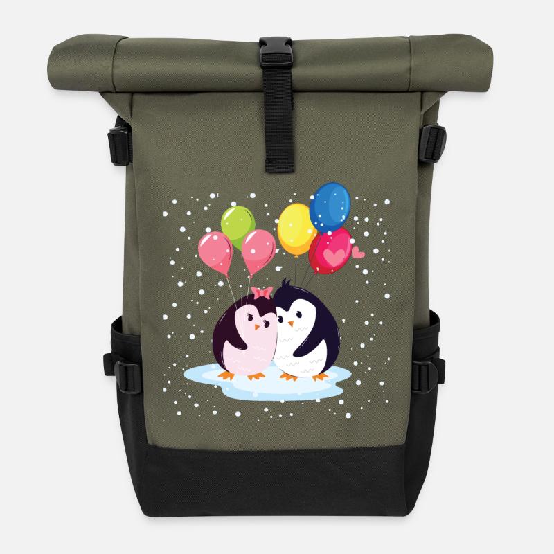 Pinguine mit Luftballons - Rolltop Rucksack - Olive/Schwarz