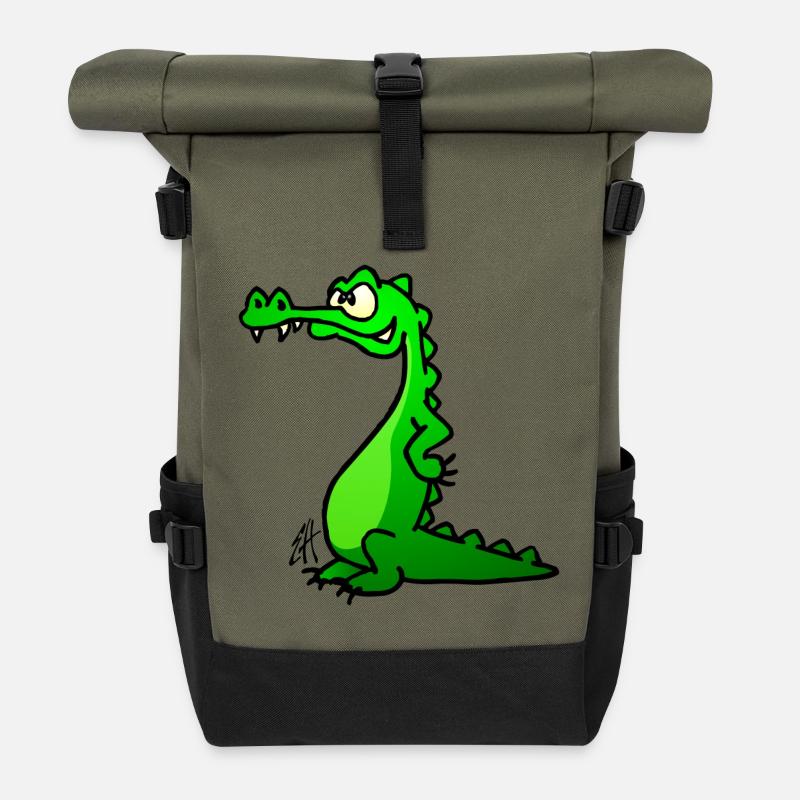 Krokodil in voller Farbe - Rolltop Rucksack - Olive/Schwarz