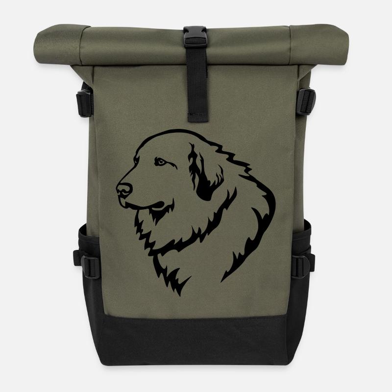 Pyrenäenberghund Kopf - Rolltop Rucksack - Olive/Schwarz