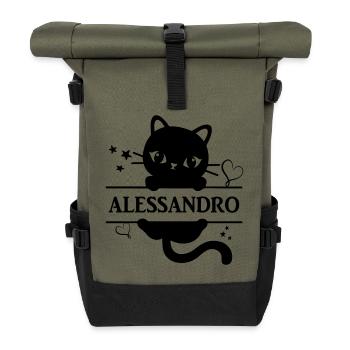 T-Shirt Alessandro T-Shirt Katze Geschenkidee Katze Katze - Rolltop Rucksack - Olive/Schwarz - Vorne