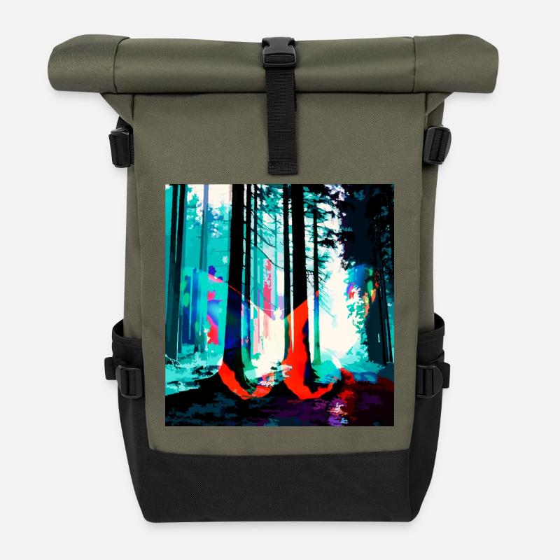 Néon Forest Dream Print - Sac à dos roll top - olive/noir