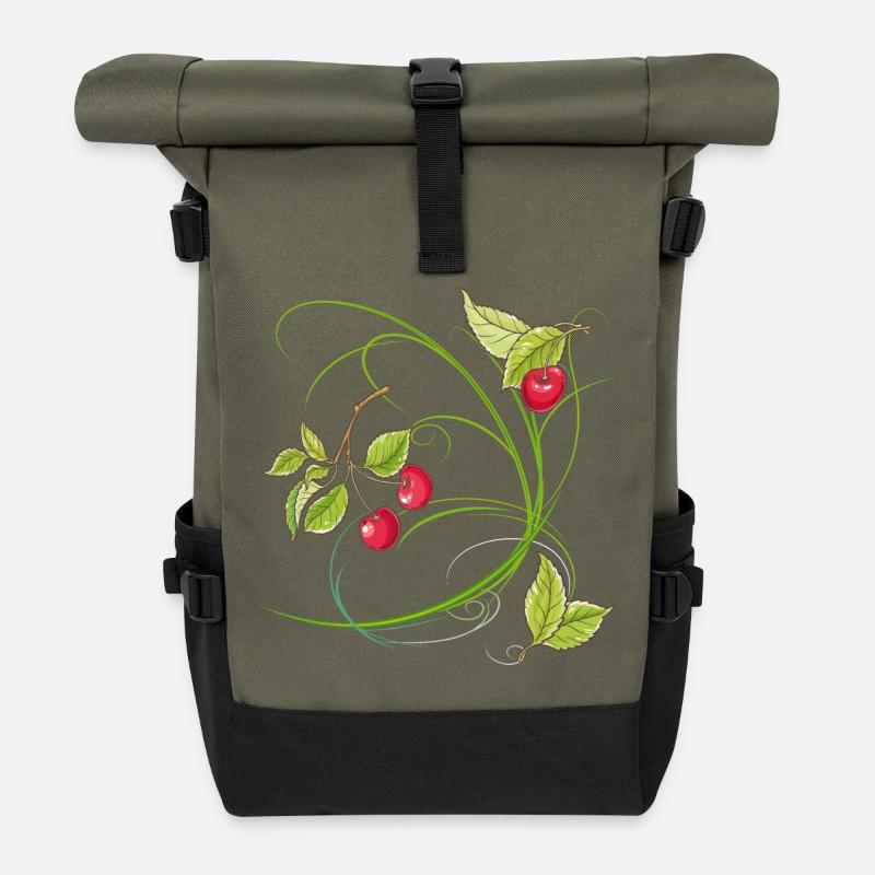Kirschen,Obst - Rolltop Rucksack - Olive/Schwarz