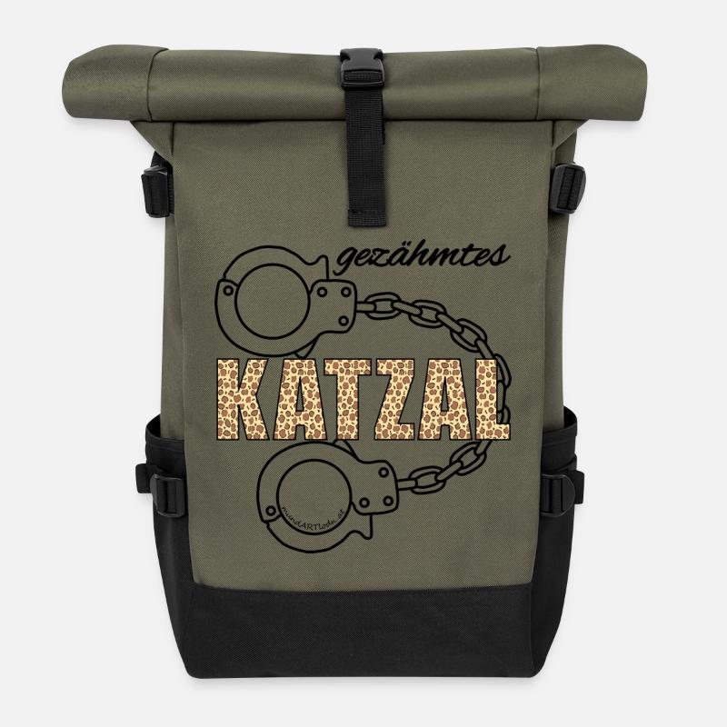 gezähmtes Katzal - gezähmte Katze, Dialekt - Rolltop Rucksack - Olive/Schwarz