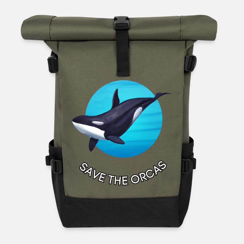 Orca Schutz - Save the Orcas - Rolltop Rucksack - Olive/Schwarz