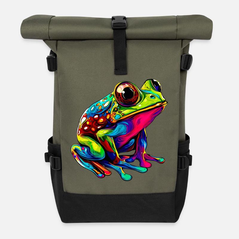 Grenouille - Sac à dos roll top - olive/noir
