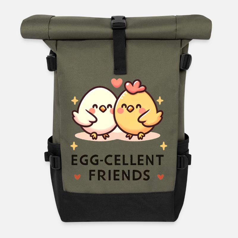 Egg-Cellent Friends - Roll Top Backpack - olive/black