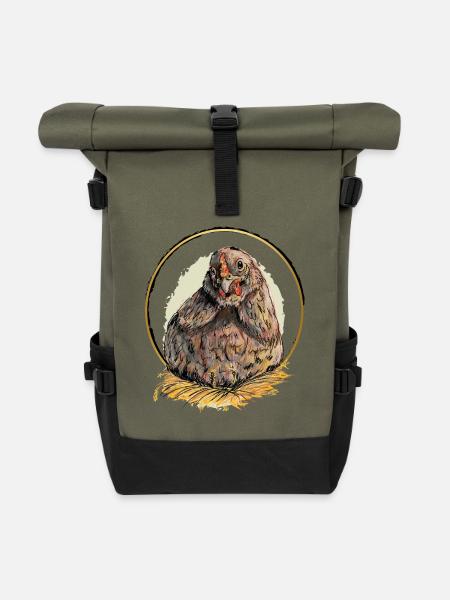 Henne im Goldenem Nest - Rolltop Rucksack - Olive/Schwarz