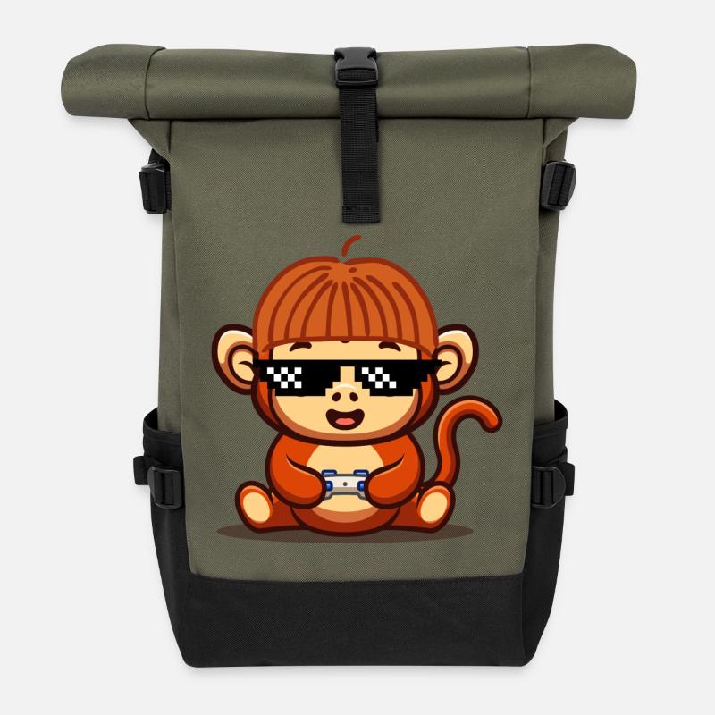 Gaming Affe - Rolltop Rucksack - Olive/Schwarz