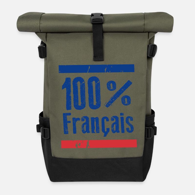100% French, blue, white, red - Roll Top Backpack - olive/black