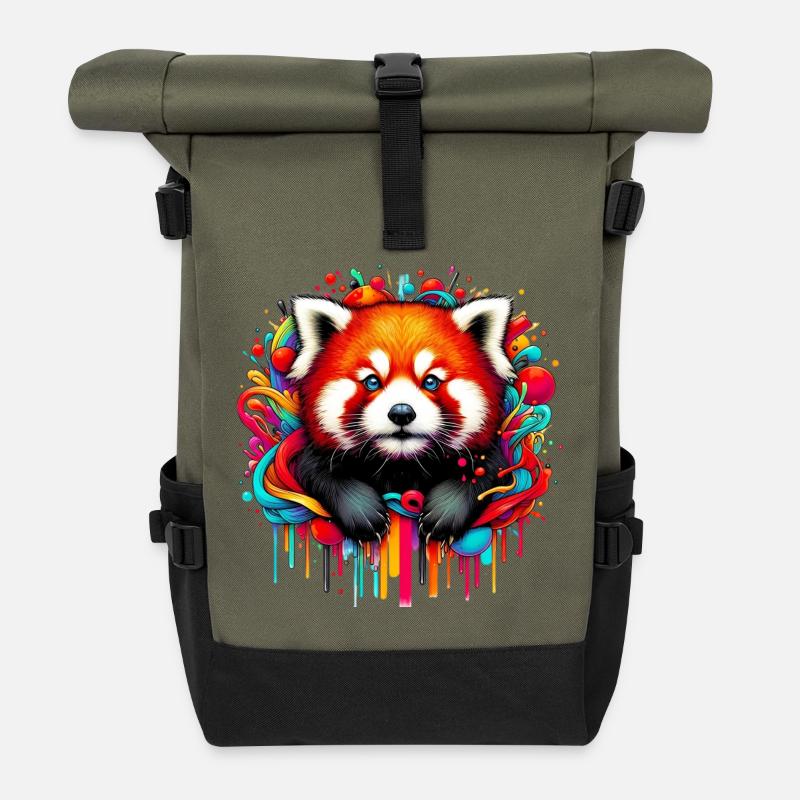 Kleiner Panda - Rolltop Rucksack - Olive/Schwarz