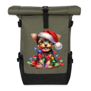 Festlicher Hund mit Lichterkette - Rolltop Rucksack - Olive/Schwarz - Vorne