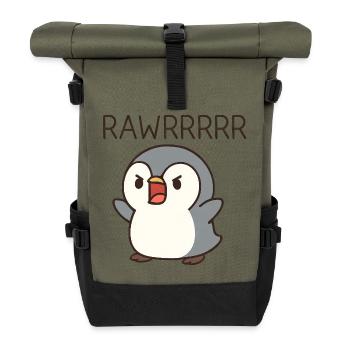 Süßer Pinguin Kostüm brüllen Cartoon Chibi - Rolltop Rucksack - Olive/Schwarz - Vorne