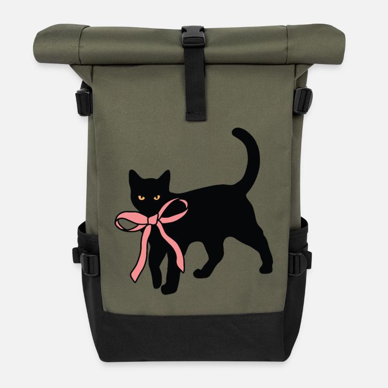 Chat noir avec nœud papillon - Sac à dos roll top - olive/noir
