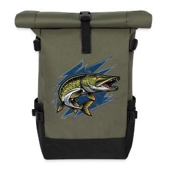 Hecht Esox Lucius Angeln - Rolltop Rucksack - Olive/Schwarz - Vorne