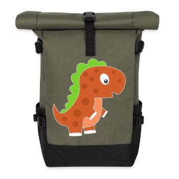 Playful Dinosaur Cartoon - Roll Top Backpack - olive/black - Front
