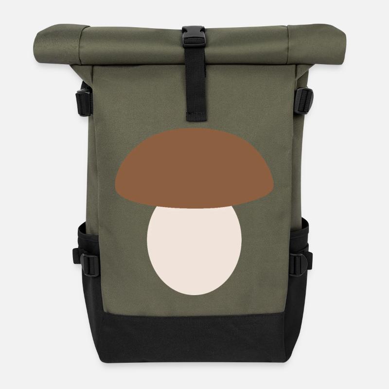 Minimalist Mushroom Nature Art - Roll Top Backpack - olive/black