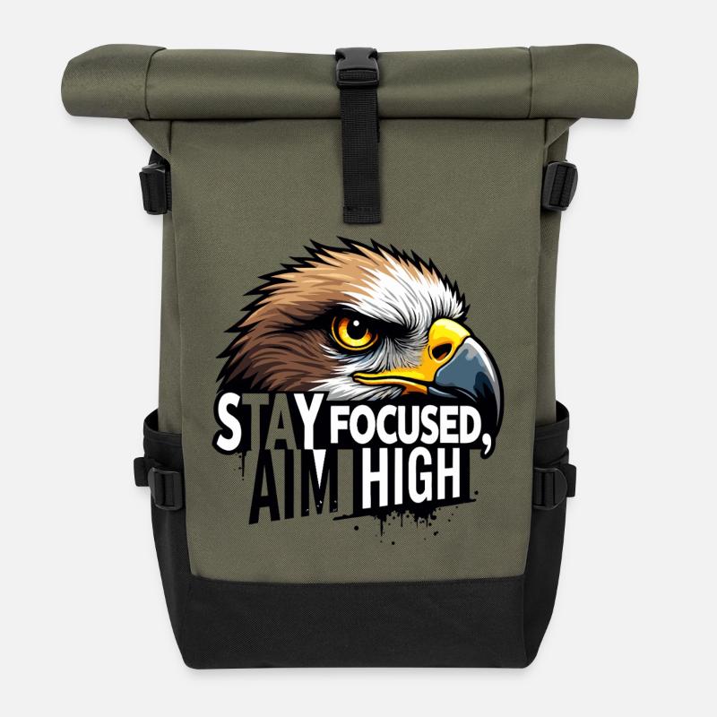 Eagle Focus Motivational Design - Roll Top Backpack - olive/black