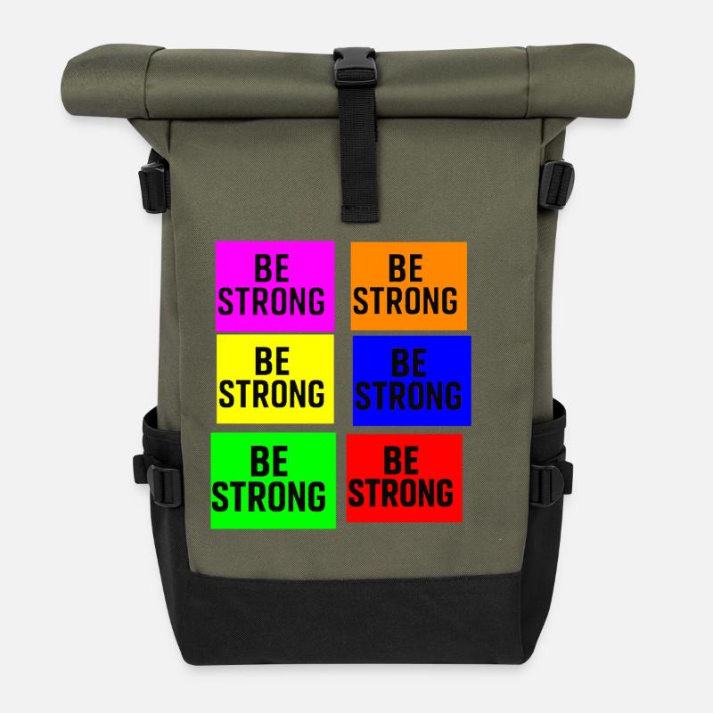 Seien Sie stark Farbblock-Typografie - Rolltop Rucksack - Olive/Schwarz