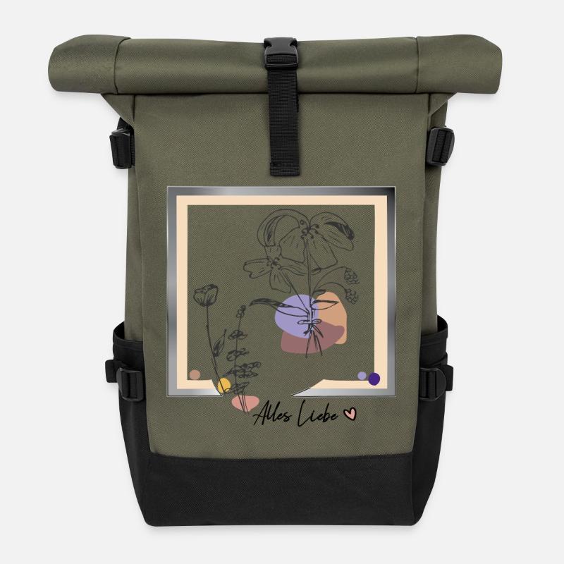 Bilderrahmen mit Blumen - Rolltop Rucksack - Olive/Schwarz