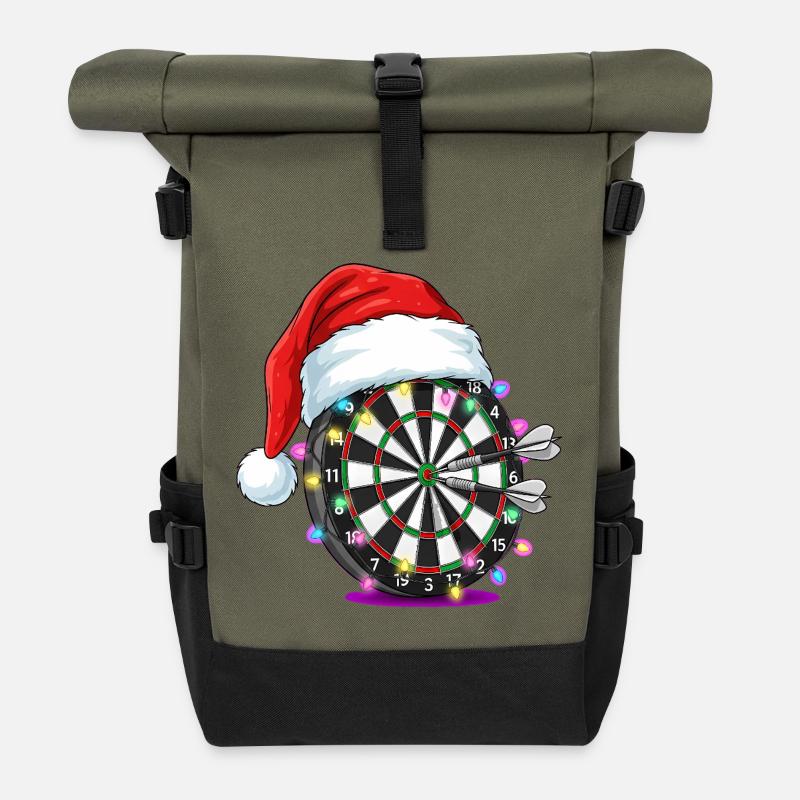 Darts Dartscheibe mit Weihnachtsmütze Comic - Rolltop Rucksack - Olive/Schwarz
